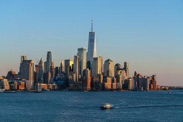 Fototapeta na wymiar Banner of Lower Manhattan which is a apart of New york cityscape river side which can see One world trade center, USA, Taking from New Jersey