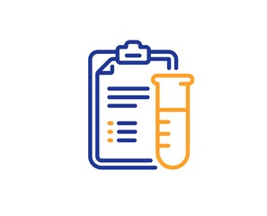 Fototapeta premium Medicine beaker sign. Medical analyzes line icon. Pharmacy medication symbol. Colorful outline concept. Blue and orange thin line medical analyzes icon. Vector