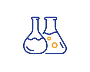 Laboratory flask sign. Chemistry lab line icon. Analysis symbol. Colorful outline concept. Blue and orange thin line chemistry lab icon. Vector