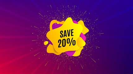 Save 20% off. Dynamic text shape. Sale Discount offer price sign. Special offer symbol. Geometric vector banner. Discount text. Gradient shape badge. Colorful background. Vector