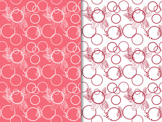 tropical palm leaves and circles seamless floral pattern hand drawn leaves