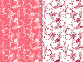 tropical palm leaves and circles seamless floral pattern hand drawn leaves