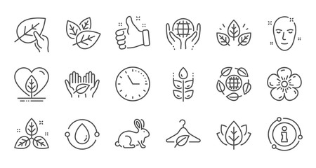 Organic cosmetics line icons. Slow fashion, synthetic fragrance, fair trade. Sustainable textiles, animal testing, eco organic icons. Linear set. Quality line set. Vector