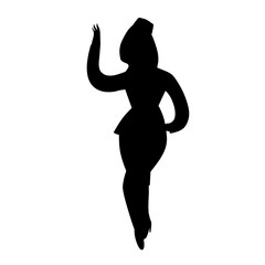 Black silhouette of stewardess. Character illustration isolated on white. Cartoon people vector flat illustration.