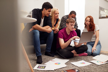 Group Of College Students In Lounge Of Shared House Studying Together