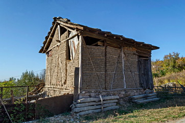 View from an old abandoned hay building near the village of Zhrebchevo, Bratsigovo municipality, Rhodope mountains, Bulgaria