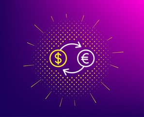 Money exchange line icon. Halftone pattern. Banking currency sign. Euro and Dollar Cash transfer symbol. Gradient background. Currency exchange line icon. Yellow halftone pattern. Vector