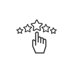 Hand and stars - review icon, quality rating, feedback.