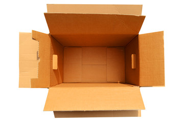 Geöffneter brauner Karton und Freiraum für Ideen