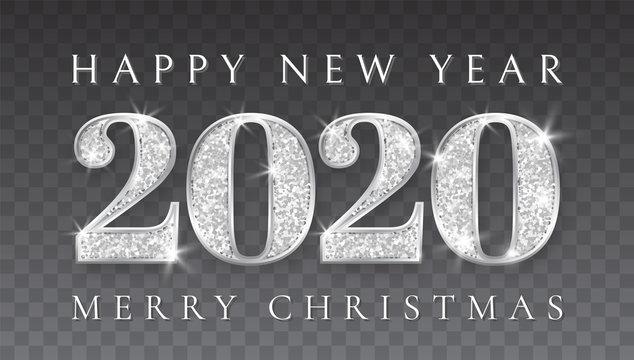 Happy New Year and Marry Christmas 2020, silver numbers design of greeting card, Xmas , Vector illustration