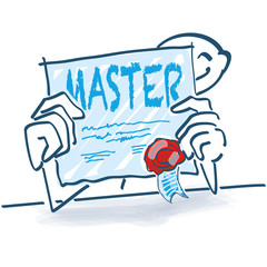 Strichmännchen mit Auszeichnungen und Master in der Hand
