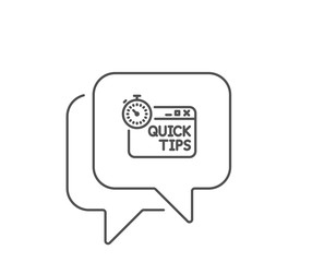 Fototapeta premium Quick tips line icon. Chat bubble design. Helpful tricks sign. Tutorials with timer symbol. Outline concept. Thin line quick tips icon. Vector