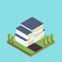 Houses exterior property isometric vector illustration front view