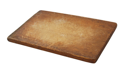 Grunge wooden kitchen cutting board isolated on white