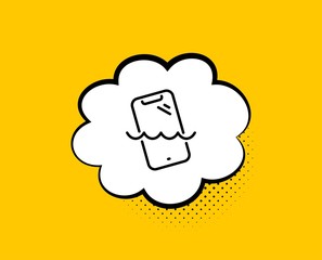 Smartphone waterproof line icon. Comic speech bubble. Phone sign. Mobile device symbol. Yellow background with chat bubble. Smartphone waterproof icon. Colorful banner. Vector