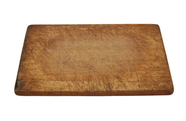 Old wooden cutting board isolated on white 