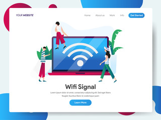 Obraz na płótnie Canvas Landing page template of Wifi Signal with Laptop Illustration Concept. Modern design concept of web page design for website and mobile website.Vector illustration EPS 10
