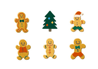 Set of cute gingerbread cookies for christmas. Isolated on white background. Vector illustration.