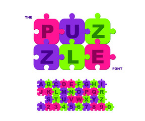 Children s font in the cartoon style. Colorful Background Puzzle.