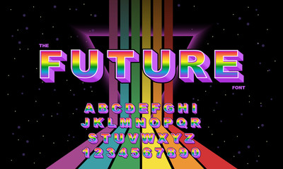 Vector of stylized vintage font and alphabet. 80 s retro font. Vector typography