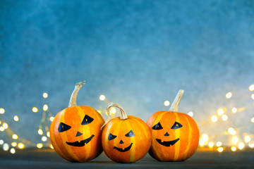 Halloween pumpkin family greeting background with copy space