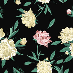 Seamless Floral Pattern with Peonies. Vector illustration.