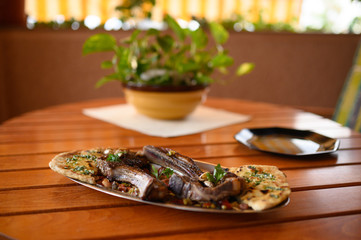 Meal served on wooden table  healthy meal