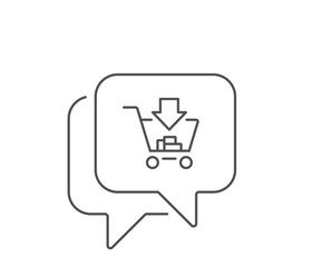 Add to Shopping cart line icon. Chat bubble design. Online buying sign. Supermarket basket symbol. Outline concept. Thin line shopping icon. Vector
