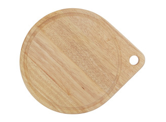 Round wooden cutting board isolated, top view
