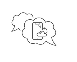 Smartphone cloud line icon. Chat bubble design. Phone backup sign. Mobile device symbol. Outline concept. Thin line smartphone cloud icon. Vector