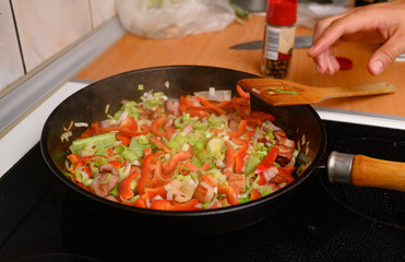 cooking vegetables with ham 
