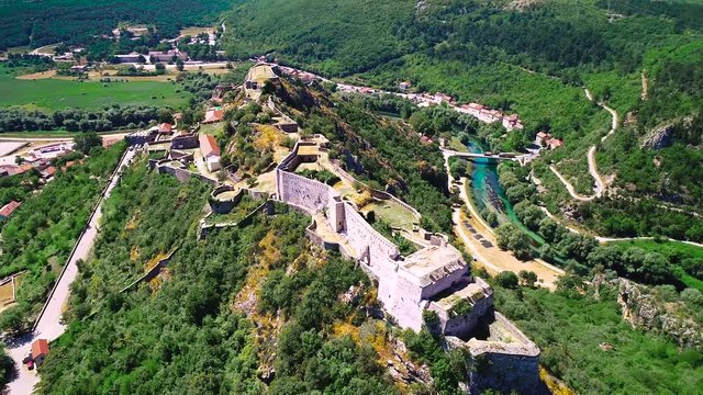 Aerial footage of Knin hill fortress, largest in Croatia. Famous defence spot through Croatian history.