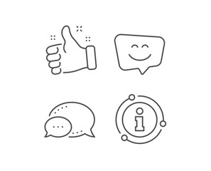Smile face line icon. Chat bubble, info sign elements. Happy emoticon chat sign. Speech bubble symbol. Linear smile face outline icon. Information bubble. Vector