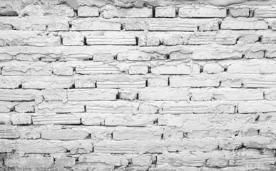Old white bricks wall with brick textured vintage retro style for seamless background and texture.