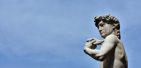 Michelangelo's David, symbol of Renaissance. Replica statue in Piazza della Signoria Square,...