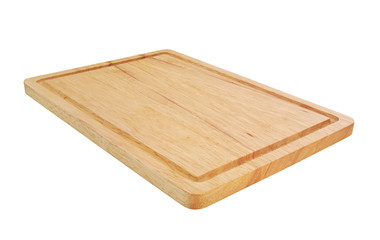 Wooden cutting board isolated on white background