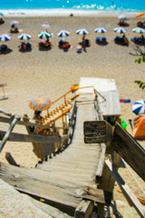Wooden staircase leading to Ekkremnoi beach at Lefkas, Greece