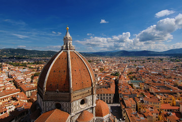Fototapeta na wymiar Aerial view of Florence historic center with St Mary of the Flowers wonderful renaissance dome