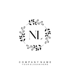 letter NL surrounded by beautiful and elegant flowers and leaves. Wedding monogram logo template. Fashion Logo template Vectors,
