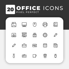 Set Vector Flat Line Icons Office and Business