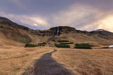 Waterfall of Bjarnarfoss in Iceland