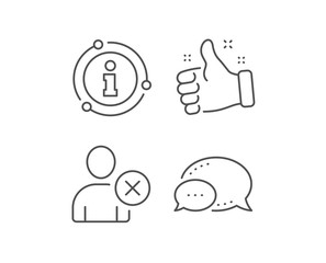 Remove User line icon. Chat bubble, info sign elements. Profile Avatar sign. Person silhouette symbol. Linear delete user outline icon. Information bubble. Vector