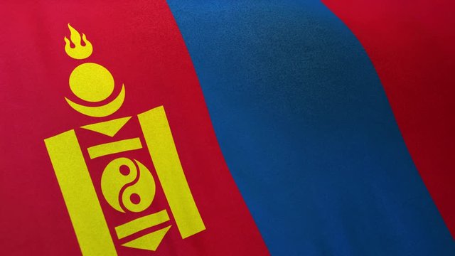 Mongolia national flag seamlessly waving on realistic satin texture 29.97FPS