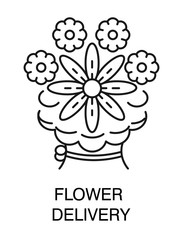 Bouquet order and flower delivery isolated linear icon