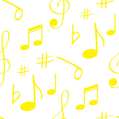 Musical symbols in seamless pattern. Musical background for banner, poster, clothing, tie, shirt, dress, web.