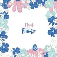 Fototapeta na wymiar Vector floral frame with flowers and leaves.