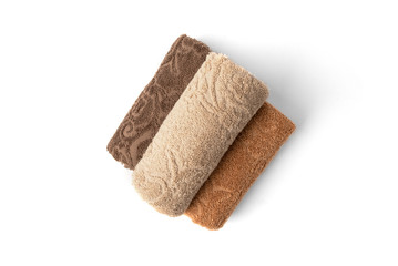 Brown kitchen towel isolated on white background.