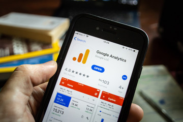 Bangkok, Thailand - June 10, 2019 : iPhone 7 showing its screen with Google Analytics application information on App Store.