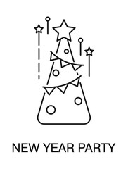 Christmas tree isolated outline icon, New Year party symbol