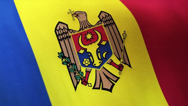 Moldova national flag seamlessly waving on realistic satin texture 29.97FPS
